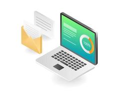 Flat isometric illustration of email data analysis computer concept vector