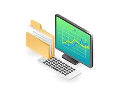 Flat isometric illustration of server data folder analysis concept vector