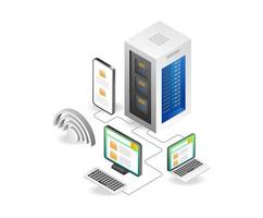 Flat isometric illustration of application data server network concept vector