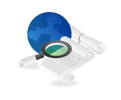 Flat isometric illustration concept of searching latest world information vector