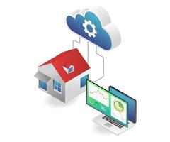 Flat isometric illustration home server cloud analysis data vector