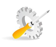 Isometric flat 3d illustration concept of gears and screwdriver vector