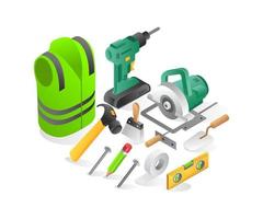 Flat isometric illustration concept of a set of builder tools vector