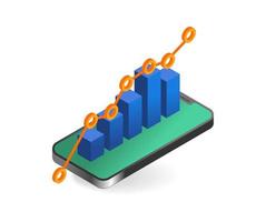 Isometric flat 3d concept illustration of analyst bar graph on smartphone vector