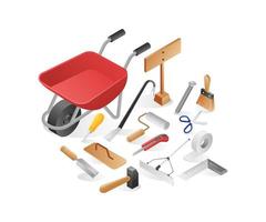 Flat isometric illustration concept of a set of manual builder tools vector