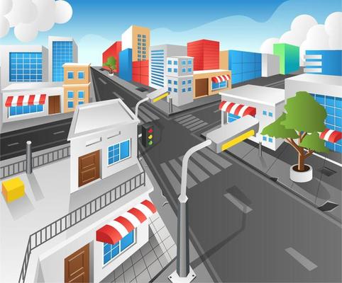 Isometric flat 3d concept illustration view of city street buildings