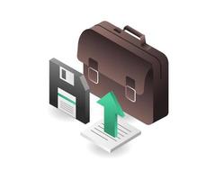 concepto 3d plano isométrico de ilustración de bolsa de datos comerciales vector