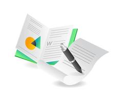 Flat isometric illustration concept of recording information on paper vector