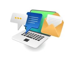 Flat 3d isometric illustration concept of email computer conversation vector