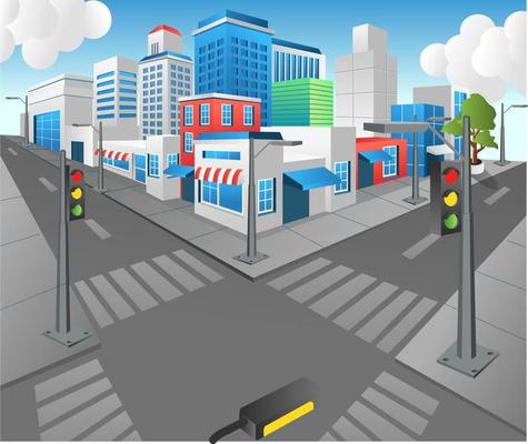 Isometric flat 3d concept illustration view position view of modern urban crossroad