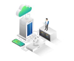 Flat isometric illustration cloud server maintenance application concept vector