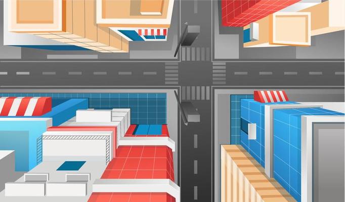 Isometric flat 3d concept illustration landscape modern building city street top view