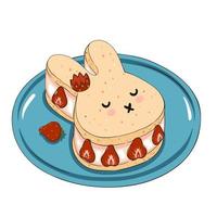 Japanese rabbit face sandwich with strawberry isolated on white background. Vector graphics.