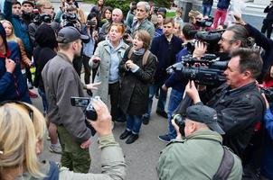 KHARKOV, UKRAINE - MAY 17, 2017 Discussions between the organization of Nazis and patriots against activists of the first LGBT action in Kharkov photo