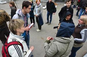 KHARKOV, UKRAINE - MAY 17, 2017 Discussions between the organization of Nazis and patriots against activists of the first LGBT action in Kharkov photo