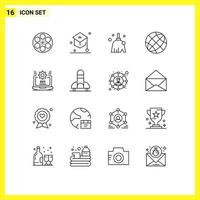 Pictogram Set of 16 Simple Outlines of globe contact us student contact sweep Editable Vector Design Elements