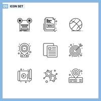 Mobile Interface Outline Set of 9 Pictograms of education targeting online location education Editable Vector Design Elements