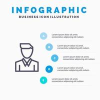 Account Human Man Person Profile Line icon with 5 steps presentation infographics Background vector