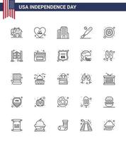 25 USA Line Signs Independence Day Celebration Symbols of star men office usa bat Editable USA Day Vector Design Elements