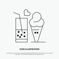 Food Juice Glass Ice Cream Cone Line Icon Vector