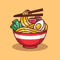 linda ilustración de fideos ramen en diseño plano vector