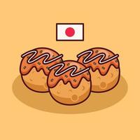 linda ilustración de takoyaki en diseño plano vector