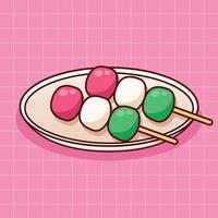 linda ilustración de postre japonés dango en diseño plano vector