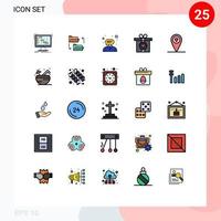 Mobile Interface Filled line Flat Color Set of 25 Pictograms of location love file sharing gift help Editable Vector Design Elements