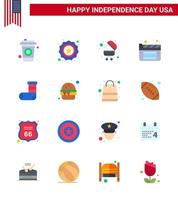 16 iconos creativos de EE. UU. Signos de independencia modernos y símbolos del 4 de julio de la festividad de la hamburguesa barbacoa película de Navidad elementos de diseño vectorial editables del día de EE. UU. vector