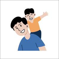happy family with children. Father playing with son. Cute cartoon characters isolated on white background. Colorful vector illustration in flat style.
