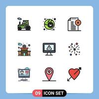 Modern Set of 9 Filledline Flat Colors Pictograph of information computer delete document station building Editable Vector Design Elements