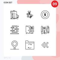 9 Universal Outlines Set for Web and Mobile Applications coding show tools piercings box Editable Vector Design Elements