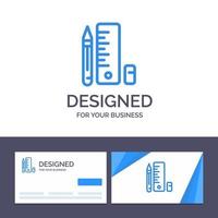 tarjeta de visita creativa y plantilla de logotipo educación pluma lápiz escala vector ilustración