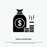 Money Bag Bank Finance Gold Savings Wealth solid Glyph Icon vector