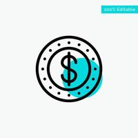 Dollar Coin Cash turquoise highlight circle point Vector icon