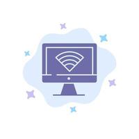 Computer Monitor Wifi Signal Blue Icon on Abstract Cloud Background vector