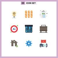 Pack of 9 Modern Flat Colors Signs and Symbols for Web Print Media such as summer mattress ad result exam Editable Vector Design Elements