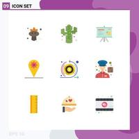 Group of 9 Modern Flat Colors Set for return earnings board gear location Editable Vector Design Elements