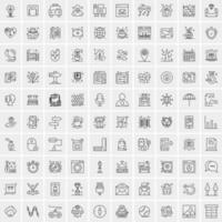 100 Universal Black Line Icons on White Background vector