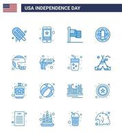 Pack of 16 creative USA Independence Day related Blues of american celebration phone bird usa Editable USA Day Vector Design Elements
