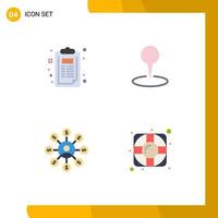 Set of 4 Commercial Flat Icons pack for checklist money document marker chain Editable Vector Design Elements