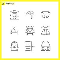 9 Icon Set Simple Line Symbols Outline Sign on White Background for Website Design Mobile Applications and Print Media Creative Black Icon vector background