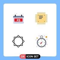 paquete de iconos de vector de stock de 4 signos y símbolos de línea para elementos de diseño de vector editables de advertencia de placa base de chip de seguridad de calendario