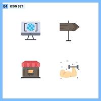 4 Universal Flat Icons Set for Web and Mobile Applications computer shopping big think pointer dumbbell Editable Vector Design Elements