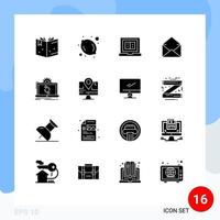 paquete de 16 signos y símbolos de glifos sólidos modernos para medios de impresión web, como el procesamiento de informes, mensajes de datos de portátiles, elementos de diseño de vectores editables