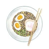 Asian food. Ramen , watercolor illustration vector