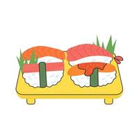 Different Sushi Nigiri with Octopus and Shrimp  on kitchen board on Isolated Background vector