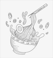 ramen chinese food noodles in  bowl with chopsticks on isolated background vector