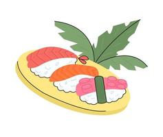 Different Sushi Nigiri with Octopus and Shrimp  on kitchen board on Isolated Background vector