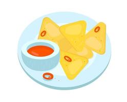 nachos y salsa de salsa con chili sobre fondo aislado vector